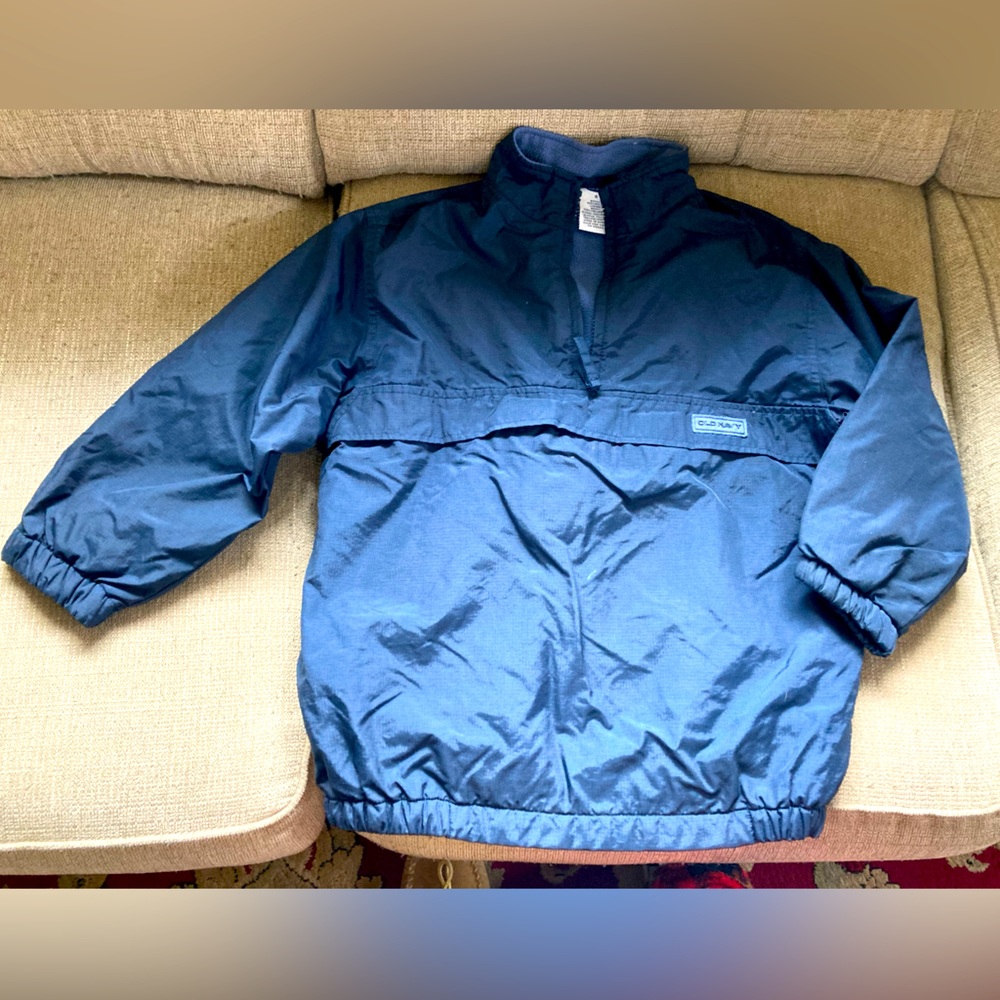 Navy with light blue inside boys quarter zip jacket, old navy. Size 6